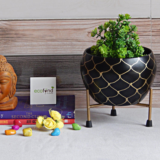 Lio Black/Gold Metal Pot with Stand