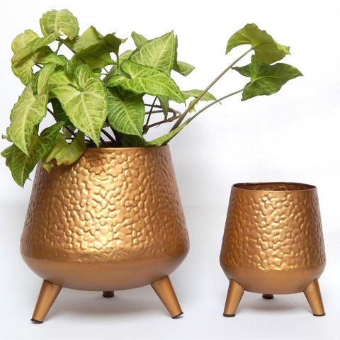 gold pot plant holder Vintage Gold Textured Iron Planter Stand Set – Indoor & Outdoor Décor – Ecofynd