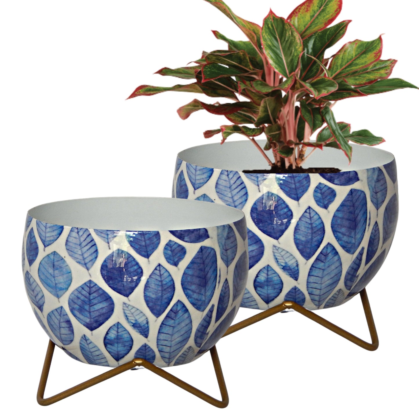 Lena Blue Floral Pot with Stand