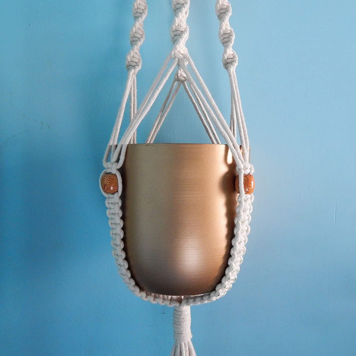 Ecofynd Macrame Cotton Plant Hanger with Gold Metal Pot Macrame Plant Hanger freeshipping - Ecofynd