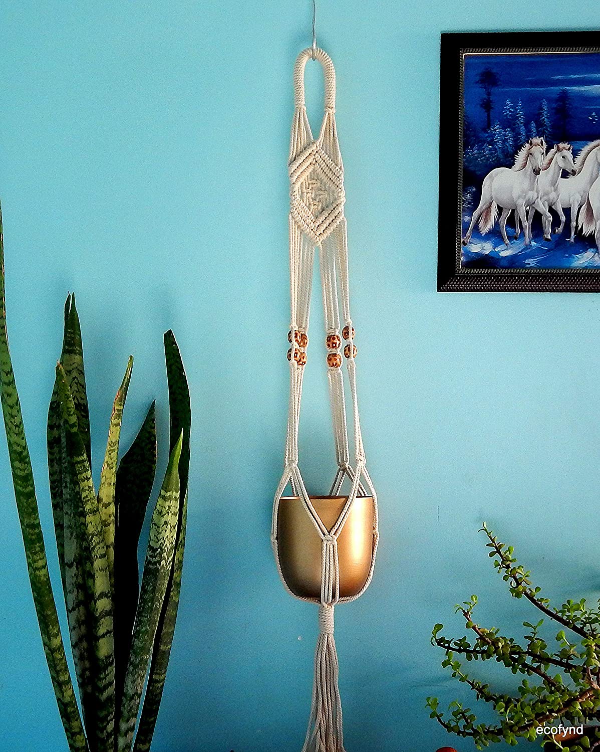 Ecofynd Macrame Cotton Plant Hanger with Gold Metal Pot Macrame Plant Hanger freeshipping - Ecofynd