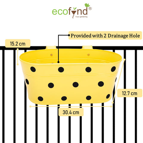 ecofynd Red and Yellow Oval Polka Railing Planter Set (Rust-Resistant Iron Boxes)