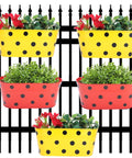 ecofynd Red and Yellow Oval Polka Railing Planter Set (Rust-Resistant Iron Boxes)
