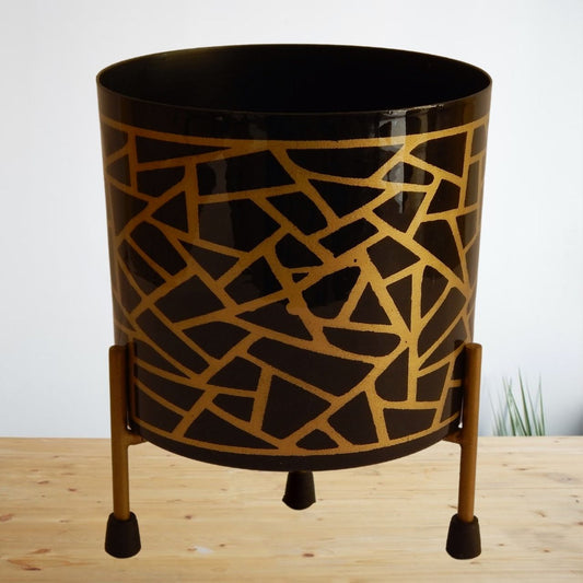 Ian Black Gold Metal Plant Pot with Stand