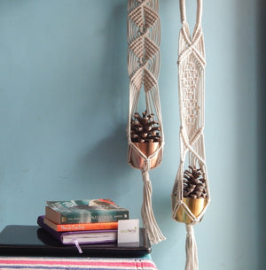 ecofynd Ecofynd Ivory Boho Twisted Macrame Plant Hanger, Set of 2 (45 Inch)