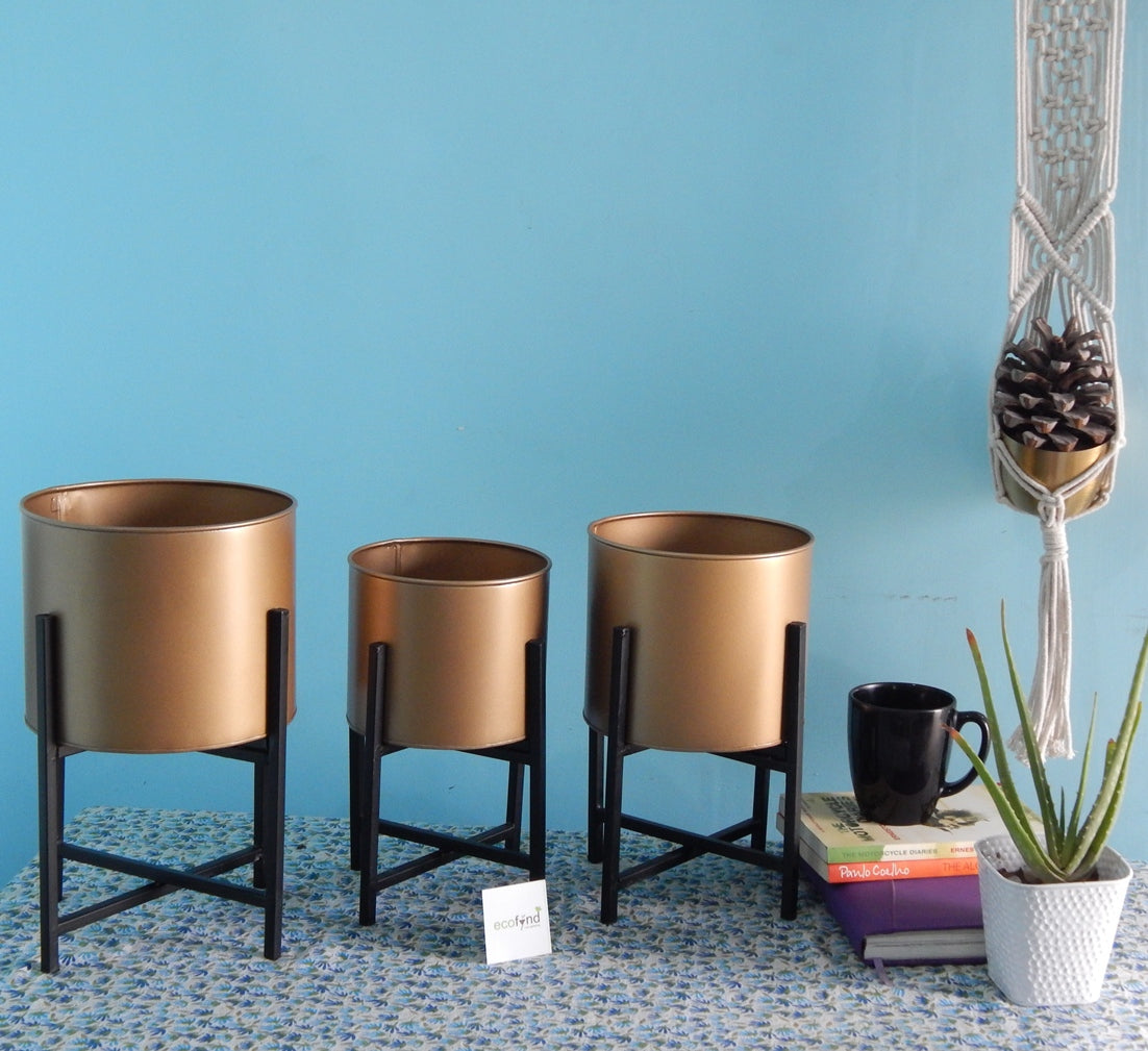 ecofynd Centuria Mid Century Plant Pot Set, Black Indoor Planter freeshipping - Ecofynd