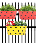 ecofynd Red and Yellow Oval Polka Railing Planter Set (Rust-Resistant Iron Boxes)