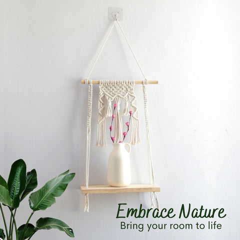 Ecofynd Handmade Macrame Hanging Shelf – Boho Chic Display Shelf by Ecofynd