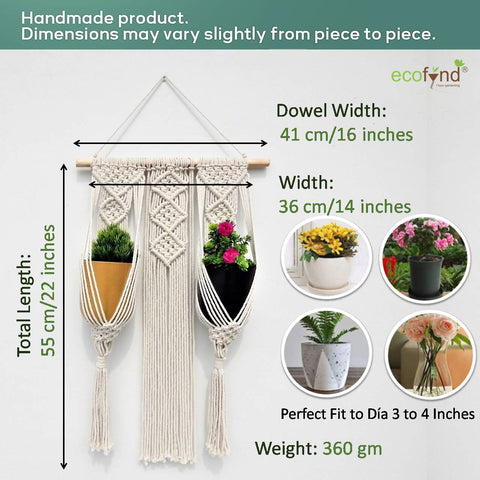 hanging plant weight Handmade Macrame Double Plant Hanger: Boho Wall Decor – Ecofynd
