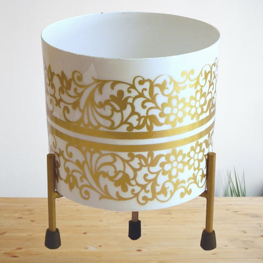 5 inches Evan White Metal Planter Pot with Gold Stand