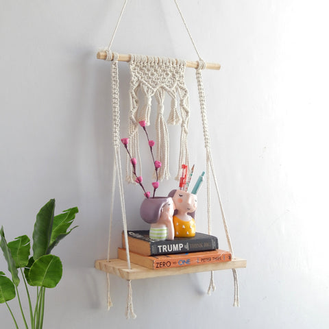 Ecofynd Handmade Macrame Hanging Shelf – Boho Chic Display Shelf by Ecofynd