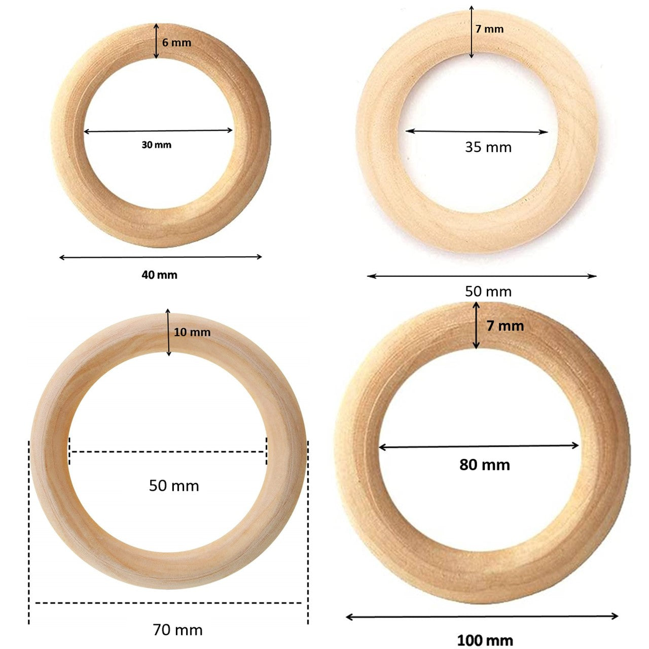 Natural Wooden Rings without paint Craft Supplies freeshipping - Ecofynd