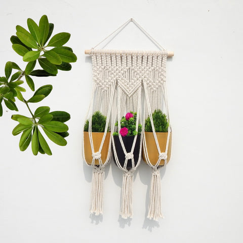 triple macrame plant hanger 3-Tier Macrame Triple Plant Hanger: Handcrafted Boho Decor – Ecofynd
