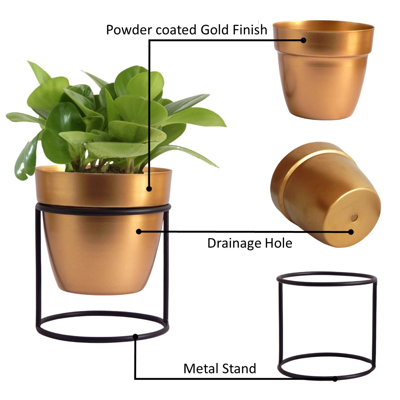 Amy Gold Metal Pot with Stand
