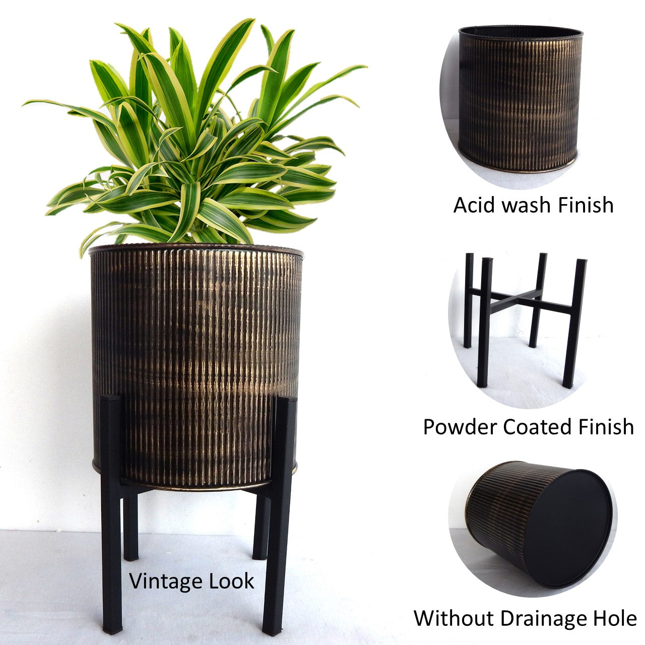 ecofynd 8 inches Chris Metal Vintage Plant Pot with Stand Planter freeshipping - Ecofynd