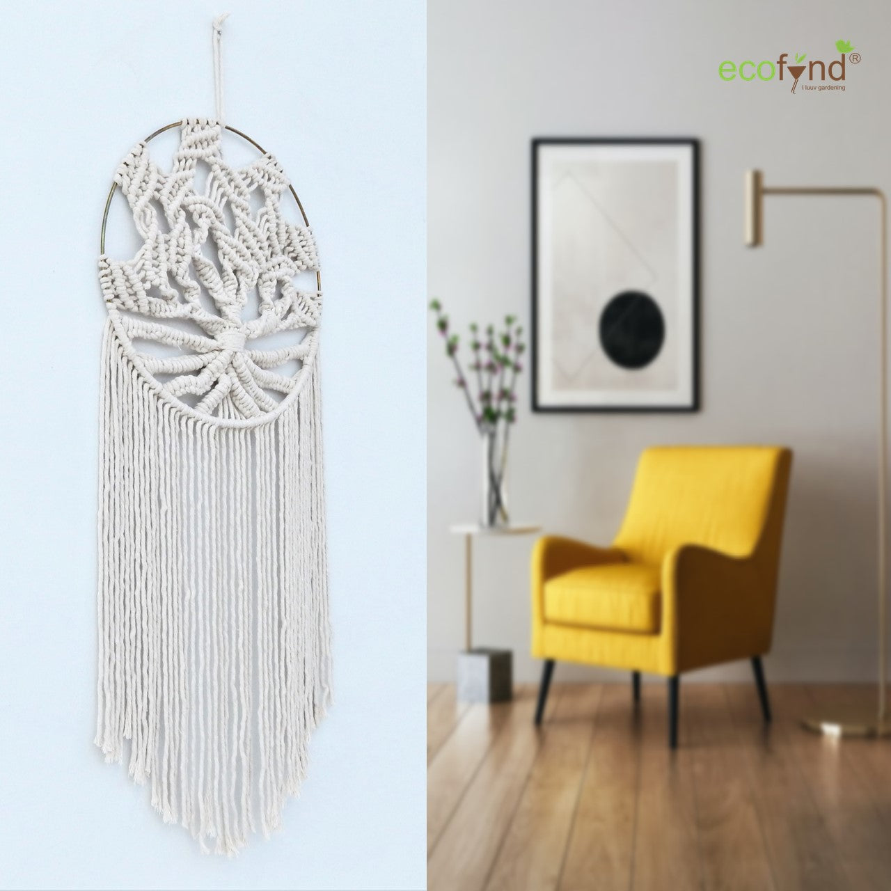 ecofynd Macrame Dream Catcher Tree Of Life With Golden Ring hanging ornament freeshipping - Ecofynd