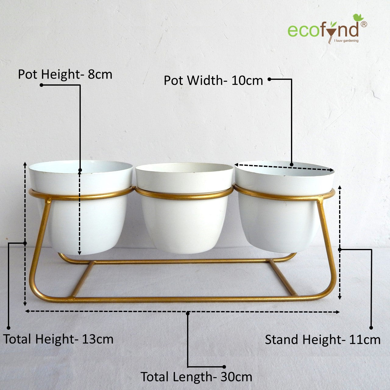 ecofynd 4 inches Bella White Metal Planter Pot with Gold Stand Planter freeshipping - Ecofynd