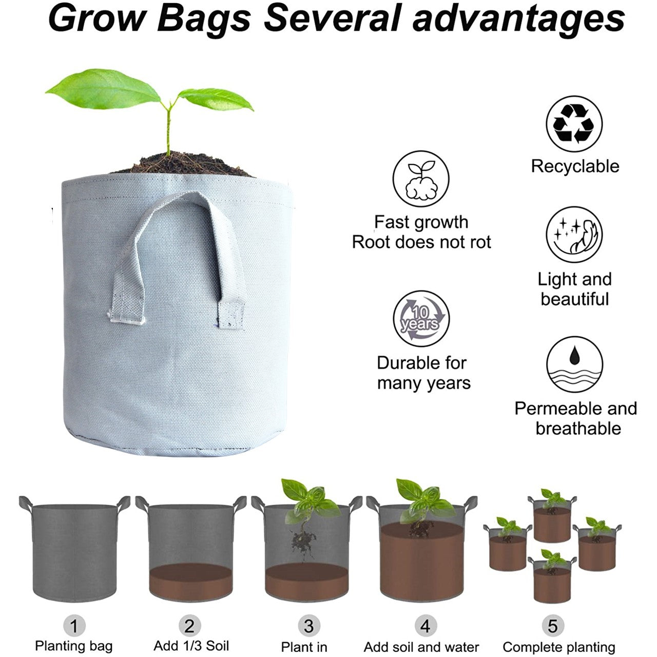 ecofynd Non Woven Fabric Pots Grow Bags Plant Bag freeshipping - Ecofynd