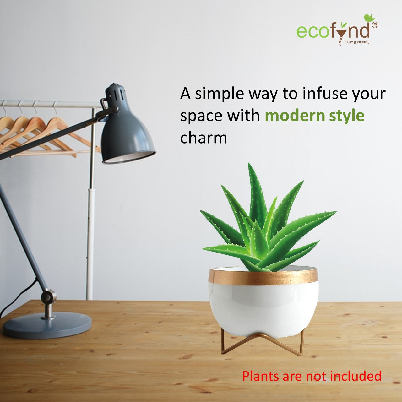 ecofynd 5 inches Elis White Metal Planter Pot with Gold Stand Planter freeshipping - Ecofynd