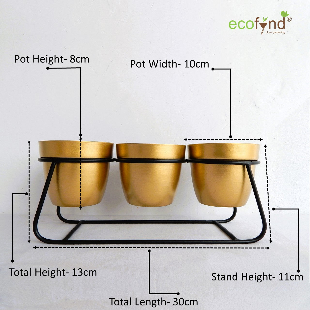 ecofynd 4 inches Bella Gold Metal Planter Pot with Black Stand Planter freeshipping - Ecofynd
