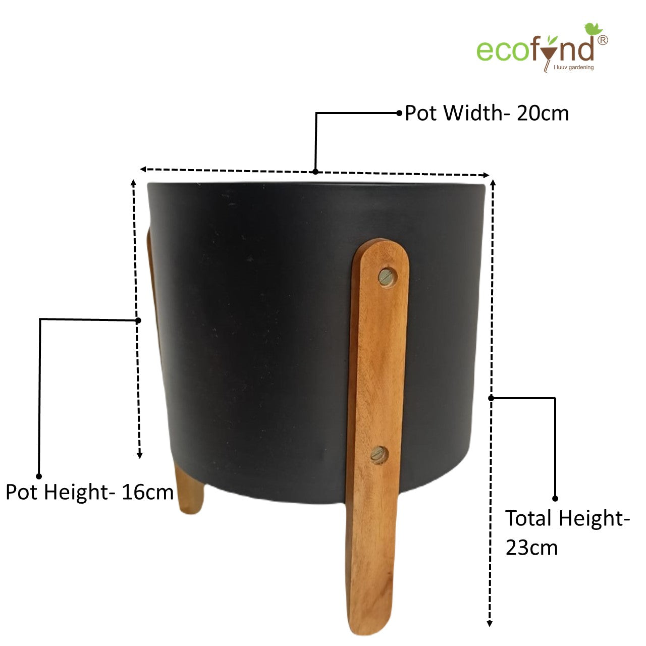 ecofynd 8 inches Edy Black Metal Planter Pot with Wooden Stand Planter freeshipping - Ecofynd