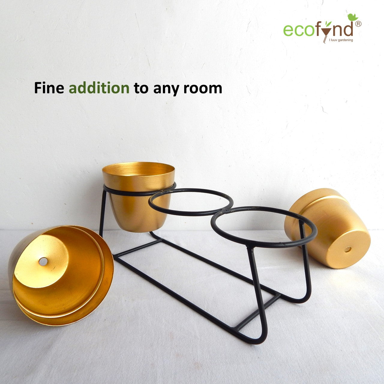 ecofynd 4 inches Bella Gold Metal Planter Pot with Black Stand Planter freeshipping - Ecofynd