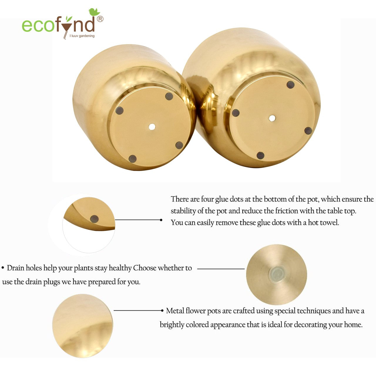 Eva Gold Metal Plant Pots Planters freeshipping - Ecofynd