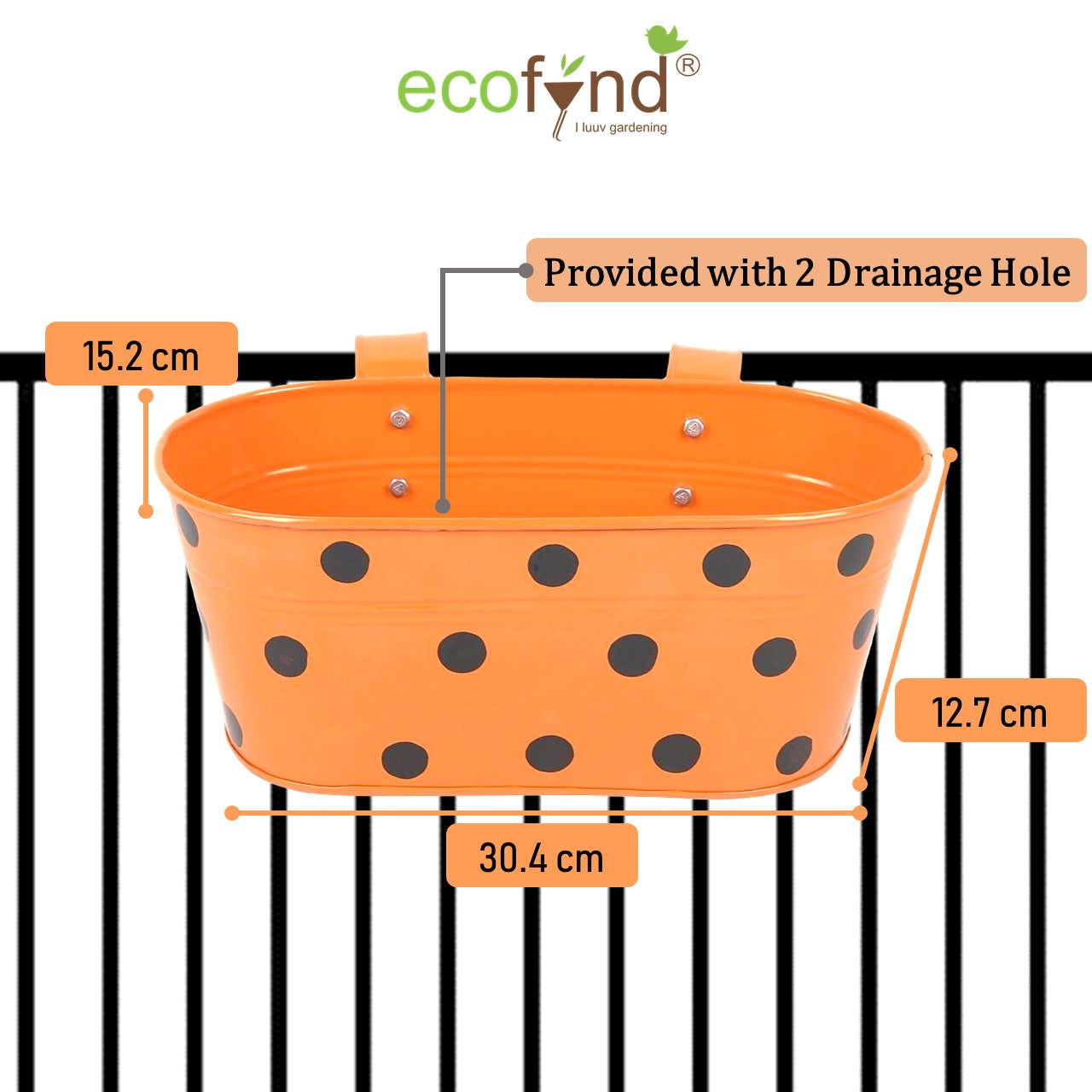 ecofynd Oval Polka Dot Balcony Railing Planter with Detachable Handle Railing Planter freeshipping - Ecofynd