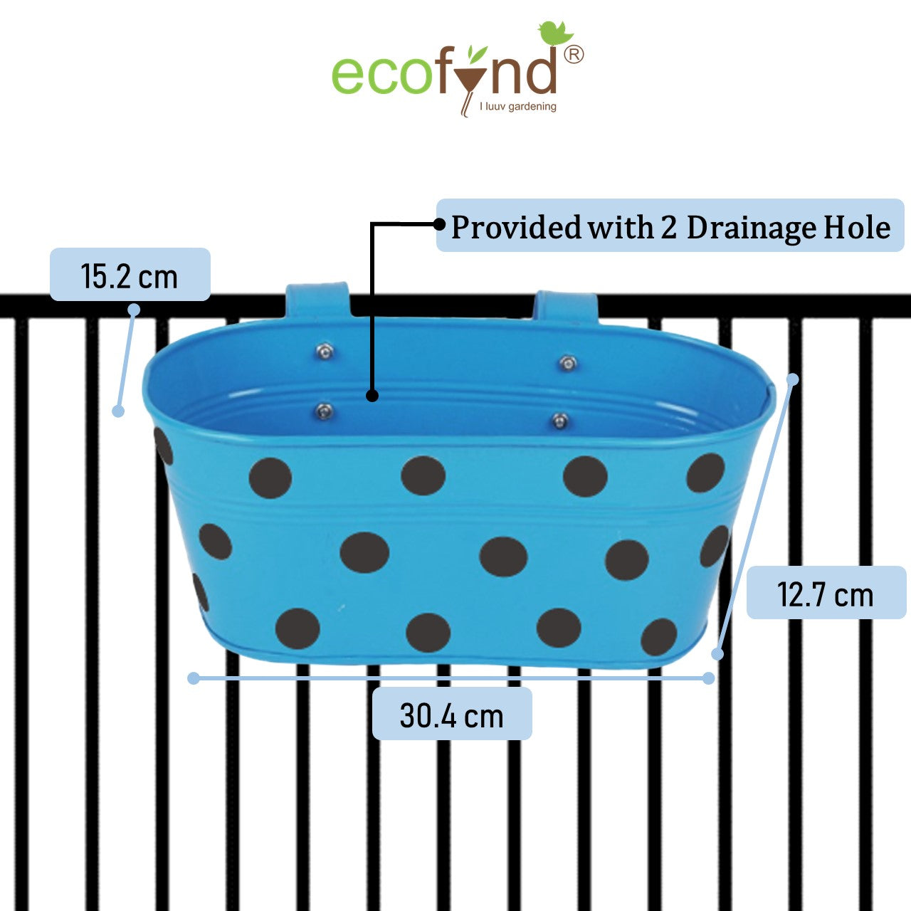 ecofynd Oval Polka Dot Balcony Railing Planter with Detachable Handle, Blue Railing Planter freeshipping - Ecofynd