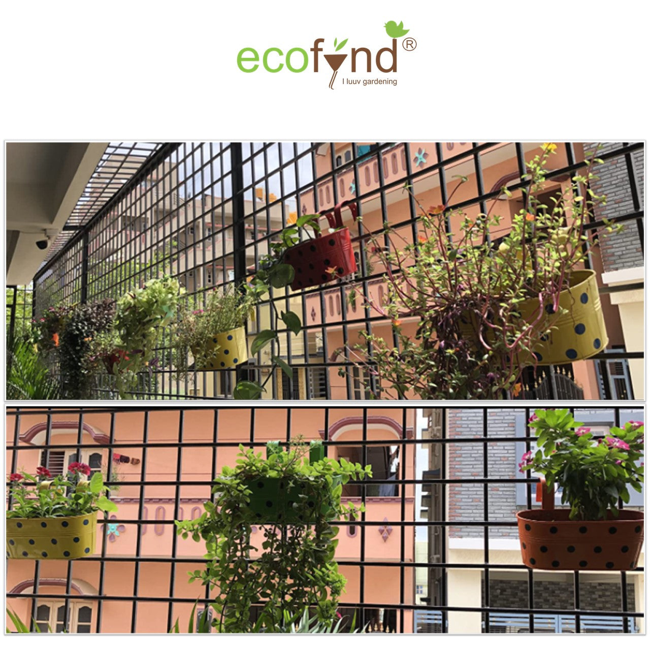 ecofynd Oval Polka Dot Balcony Railing Planter with Detachable Handle, Red Railing Planter freeshipping - Ecofynd