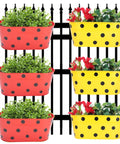 ecofynd Red and Yellow Oval Polka Railing Planter Set (Rust-Resistant Iron Boxes)