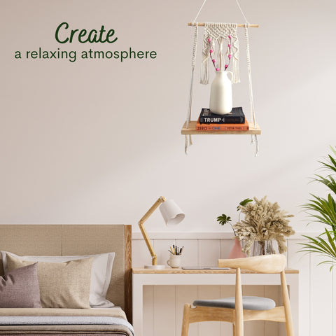 Ecofynd Handmade Macrame Hanging Shelf – Boho Chic Display Shelf by Ecofynd